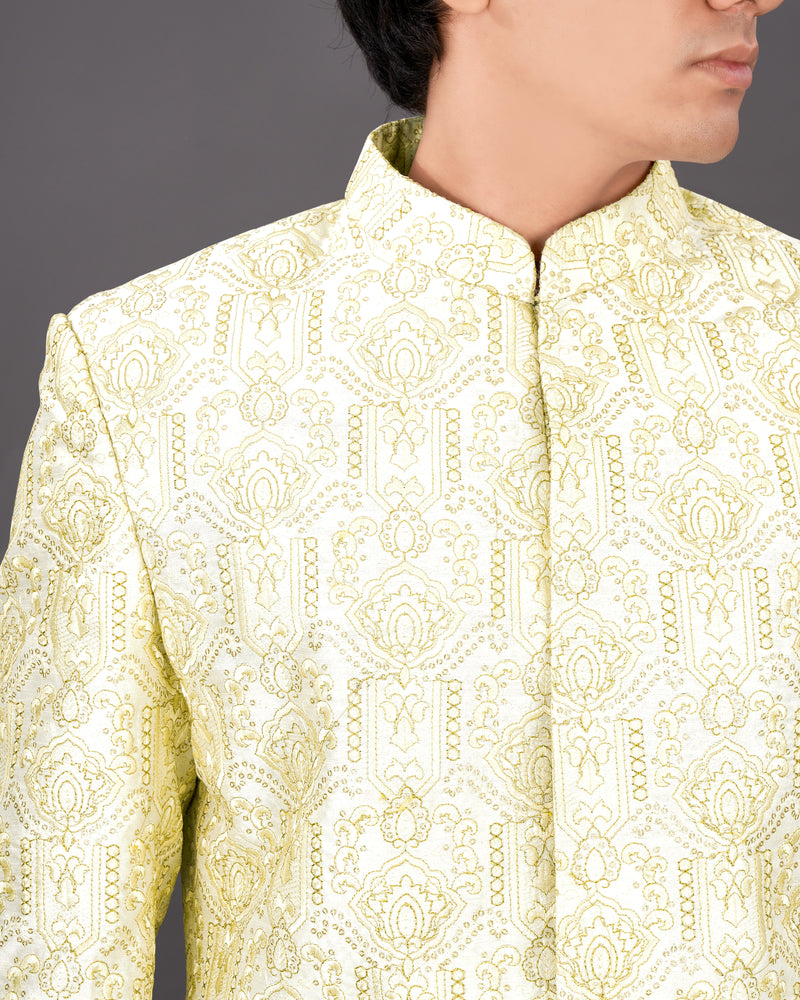 Eggshell Cream Heavyweight Embroidered Sherwani with Kurta and Pants Set