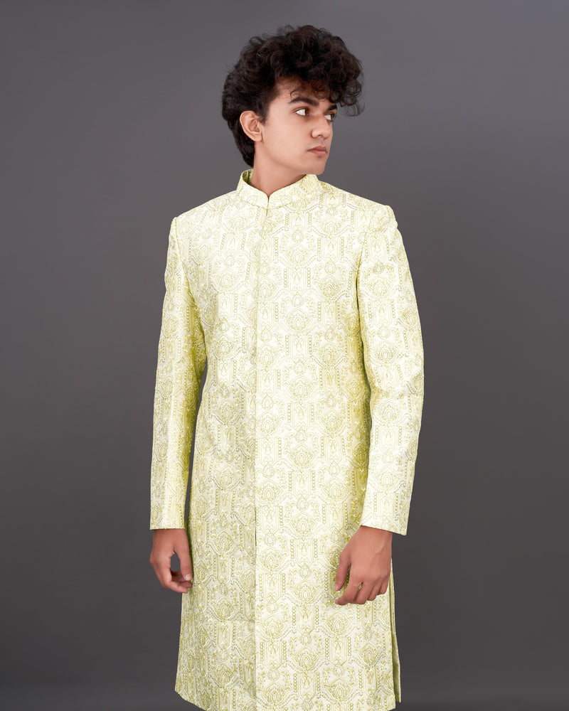 Eggshell Cream Heavyweight Embroidered Sherwani with Kurta and Pants Set