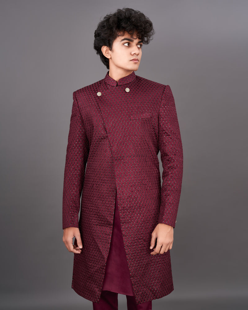 Espresso Maroon and Sequence Embroidered Sherwani with Kurta and Pants Set