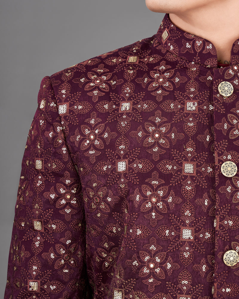 Eclipse Maroon and Sequence Embroidered Jodhpuri with Kurta and Pants Set