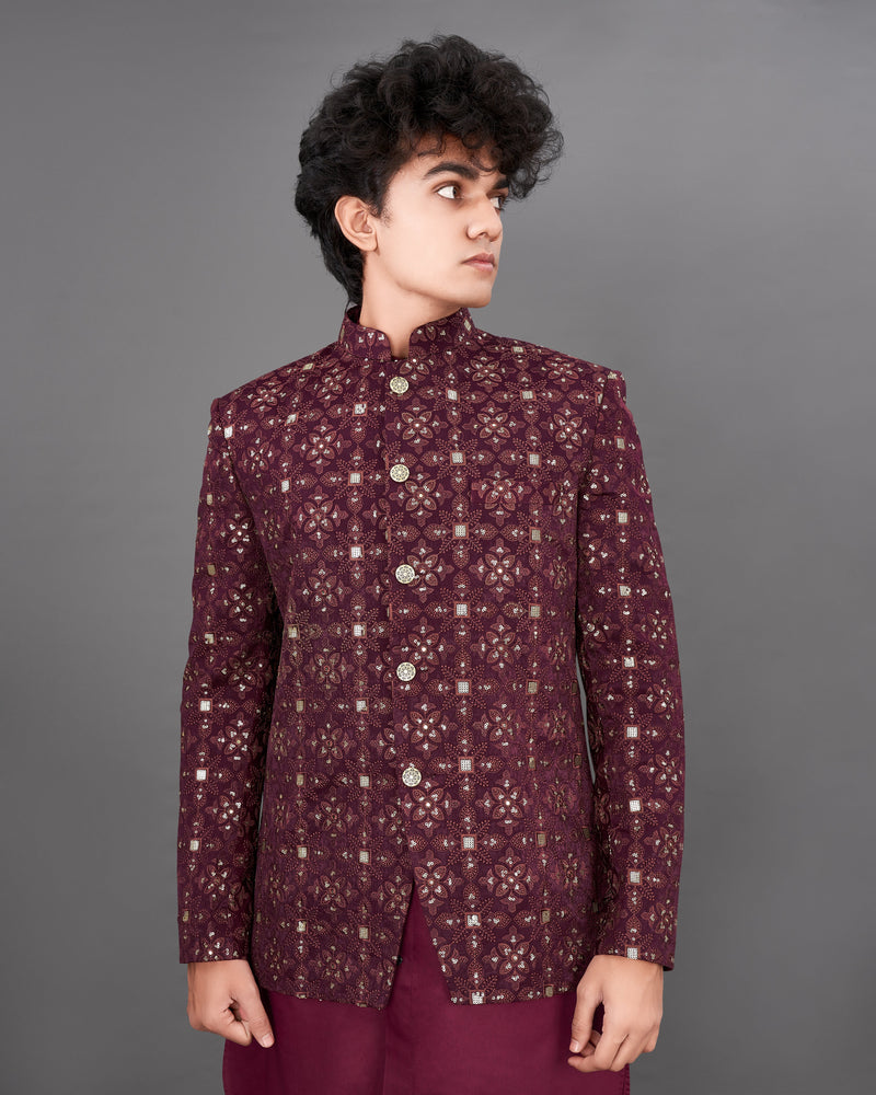 Eclipse Maroon and Sequence Embroidered Jodhpuri with Kurta and Pants Set