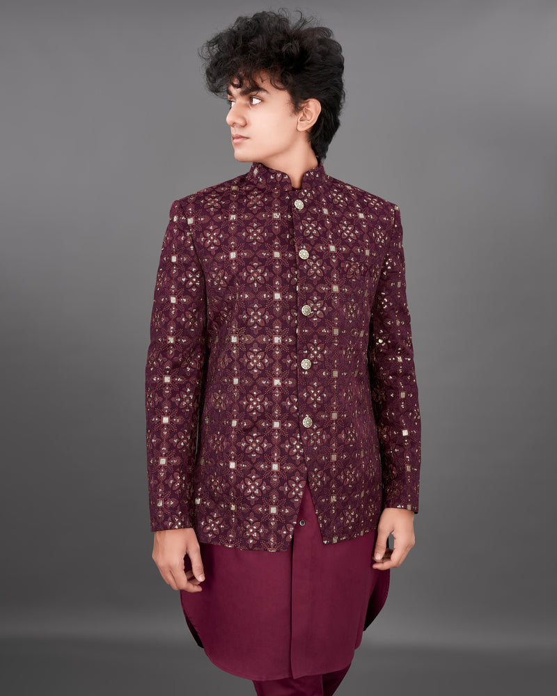 Eclipse Maroon and Sequence Embroidered Jodhpuri with Kurta and Pants Set