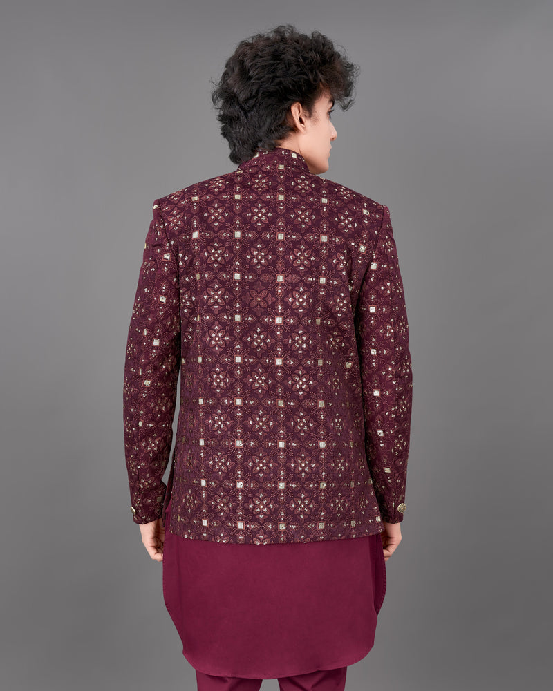 Eclipse Maroon and Sequence Embroidered Jodhpuri with Kurta and Pants Set