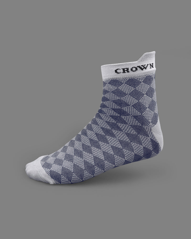 Gray and Blue Rhombus Textured Ankle Length Socks