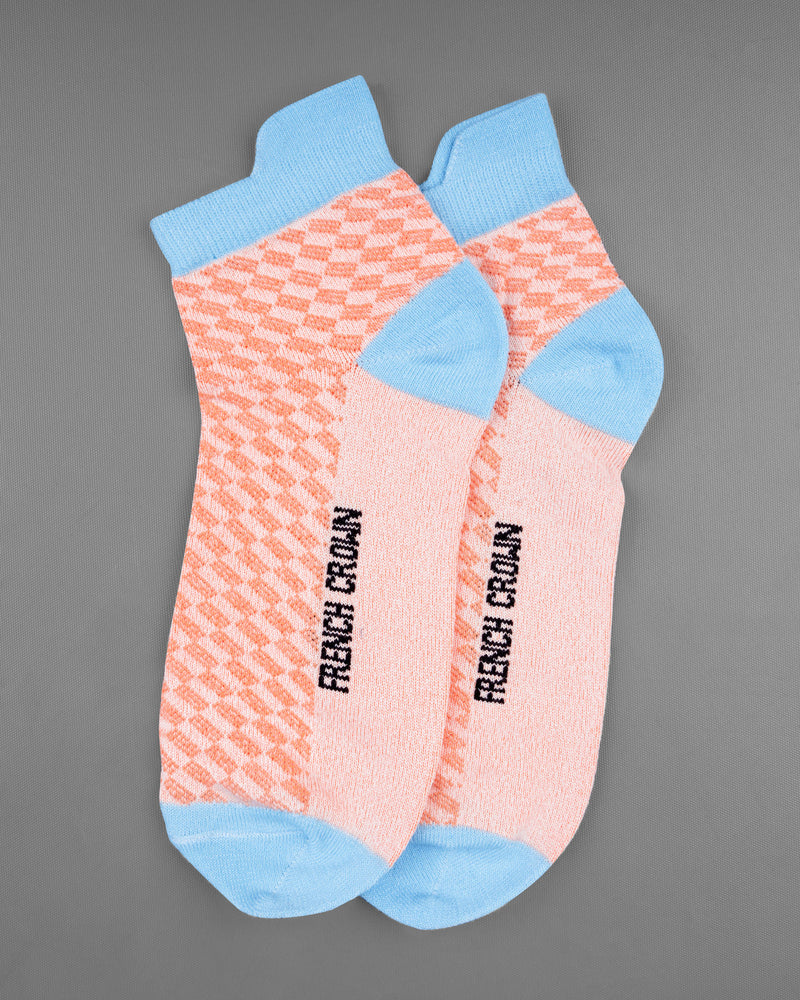 Pink and Blue Textured Ankle Length Socks SO012