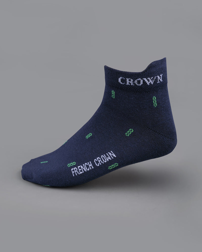 Blue with Green Textured Ankle Length Socks  SO022