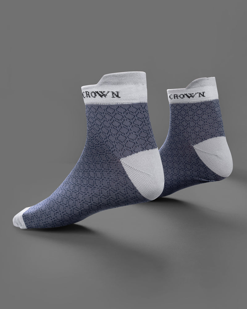 Blue and Gray Textured Ankle Length Socks SO006