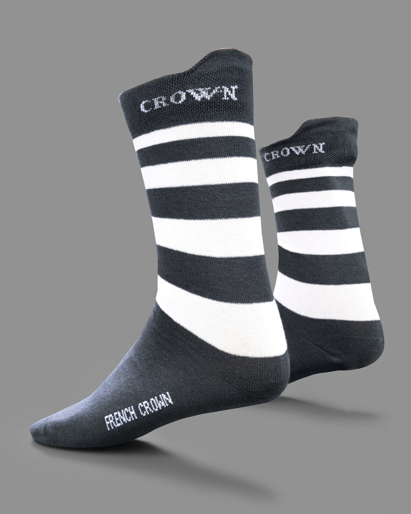 Pack of 10 Socks: Pale Orange, Olive Green, Gray, White, and Black Striped Premium Combed Cotton Crew Length, No-show and Ankle length Shocks SOC010