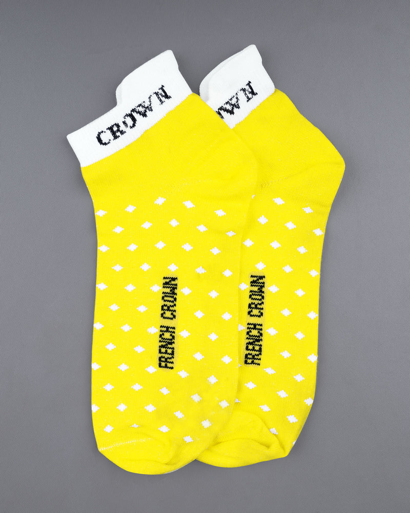 Pack of 5: Sunny Yellow with polka dot, Deep Teal Blue Striped, Navy Blue, And Black Premium Combed Cotton Ankle Length Socks SOC001