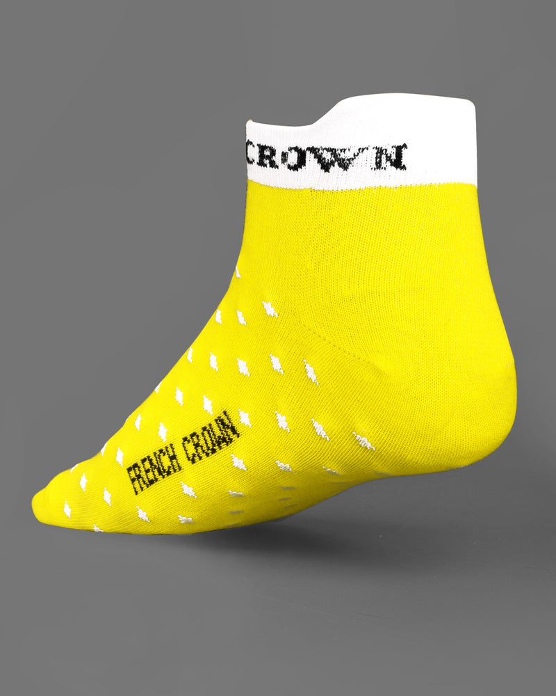 Pack of 5: Sunny Yellow with polka dot, Deep Teal Blue Striped, Navy Blue, And Black Premium Combed Cotton Ankle Length Socks SOC001