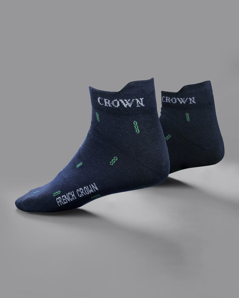 Pack of 5: Navy Blue, Melon Pink, Olive Green, And Grey with Green Greek Key Patterned Premium Combed Cotton Ankle and No-show Length Socks SOC005