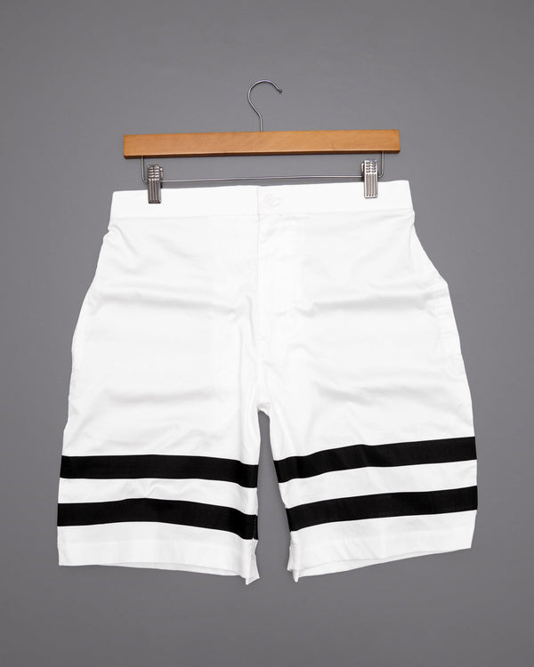 Bright White with Black Striped Designer Premium Cotton Shorts SR110-28, SR110-30, SR110-34, SR110-32, SR110-36, SR110-38, SR110-44, SR110-40, SR110-42