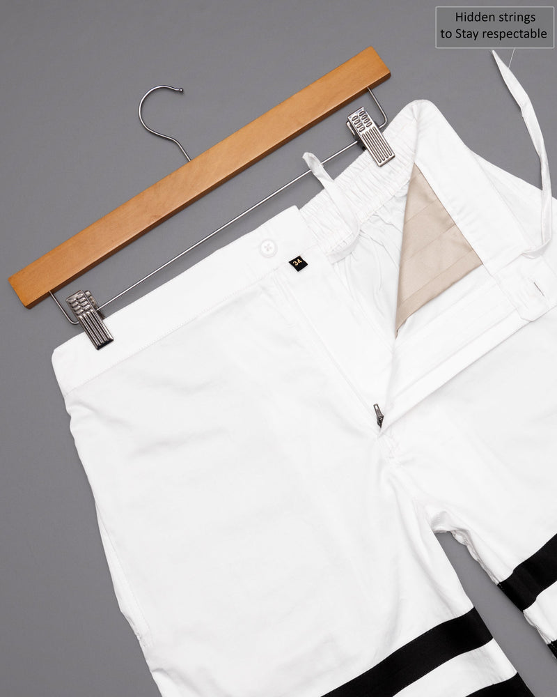 Bright White with Black Striped Designer Premium Cotton Shorts SR110-28, SR110-30, SR110-34, SR110-32, SR110-36, SR110-38, SR110-44, SR110-40, SR110-42