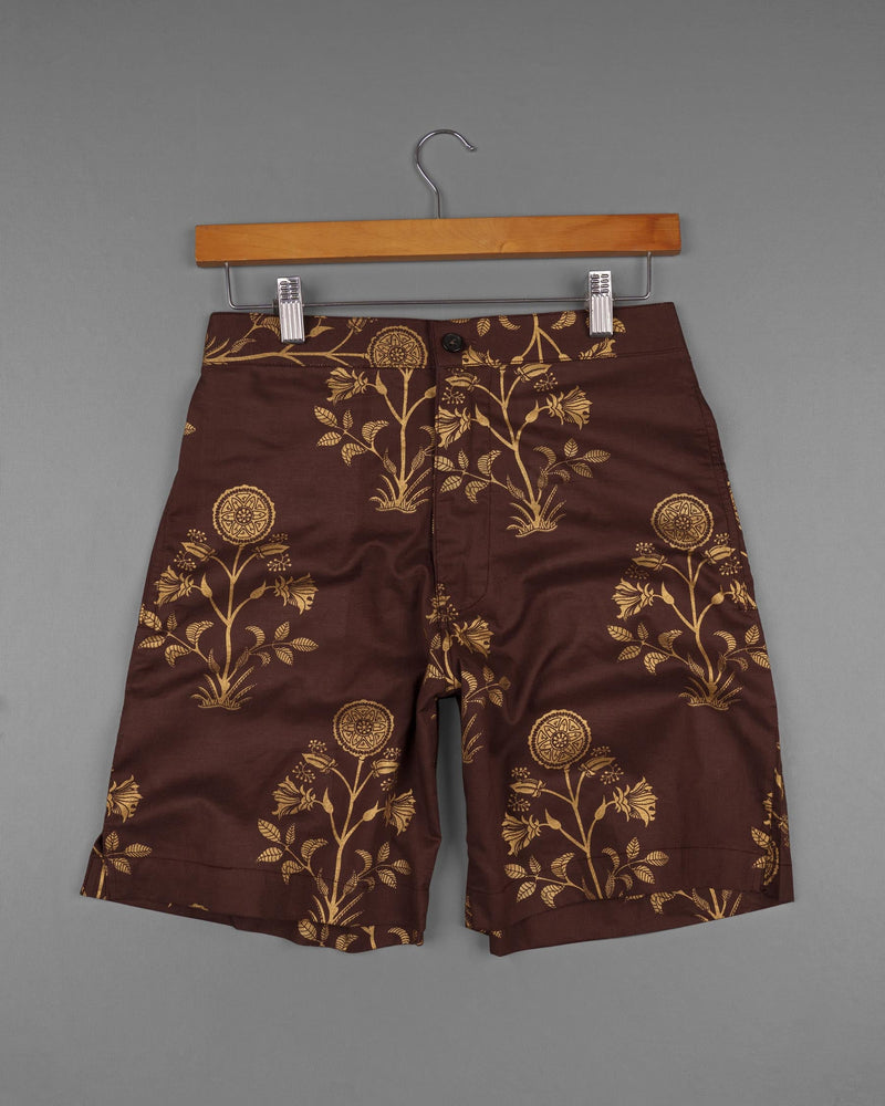 Cork Brown Golden Leaves Printed Premium Cotton Shorts SR114-28, SR114-30, SR114-32, SR114-34, SR114-36, SR114-38, SR114-40, SR114-42, SR114-44