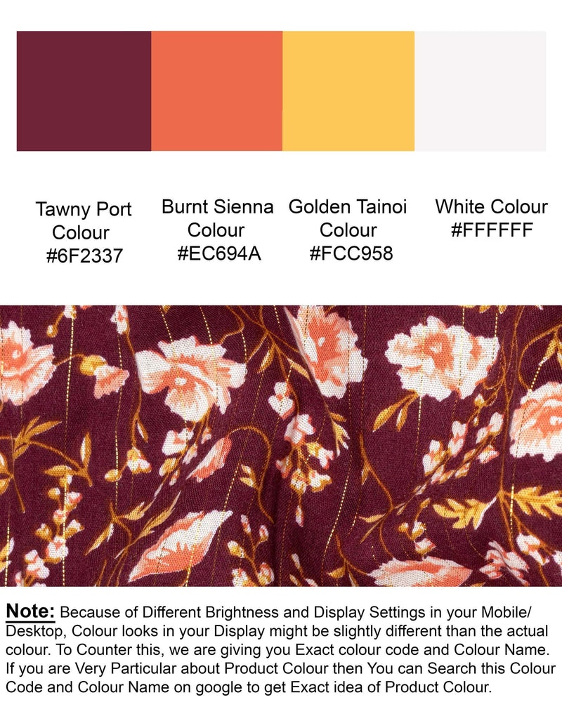 Tawny Port Striped and Floral Printed Premium Tencel Shorts SR115-28, SR115-30, SR115-32, SR115-34, SR115-36, SR115-38, SR115-40, SR115-42, SR115-44