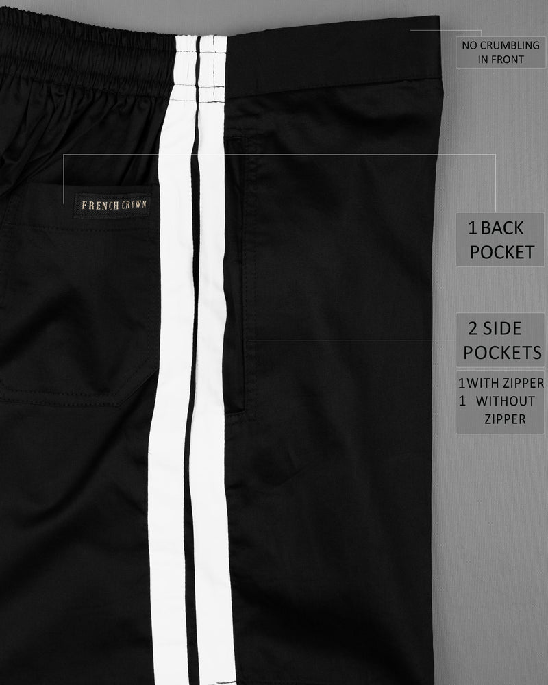 Jade Black with White Striped  Super Soft Premium Cotton Designer Shorts