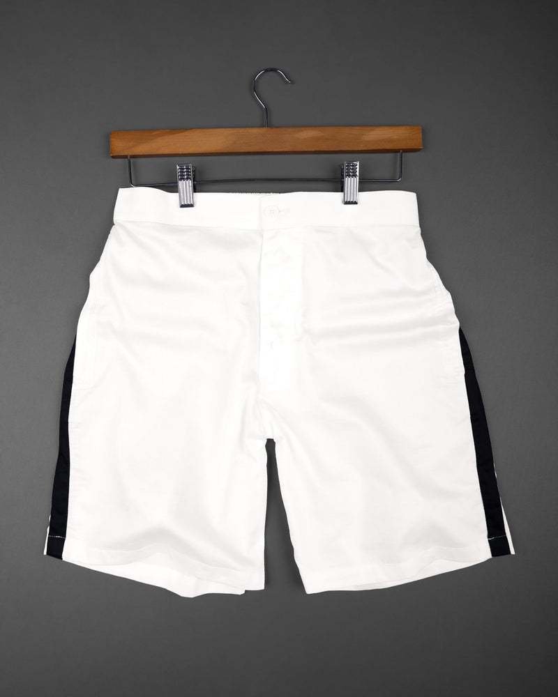 Bright White with Black Striped Super Soft Premium Cotton Designer Shorts