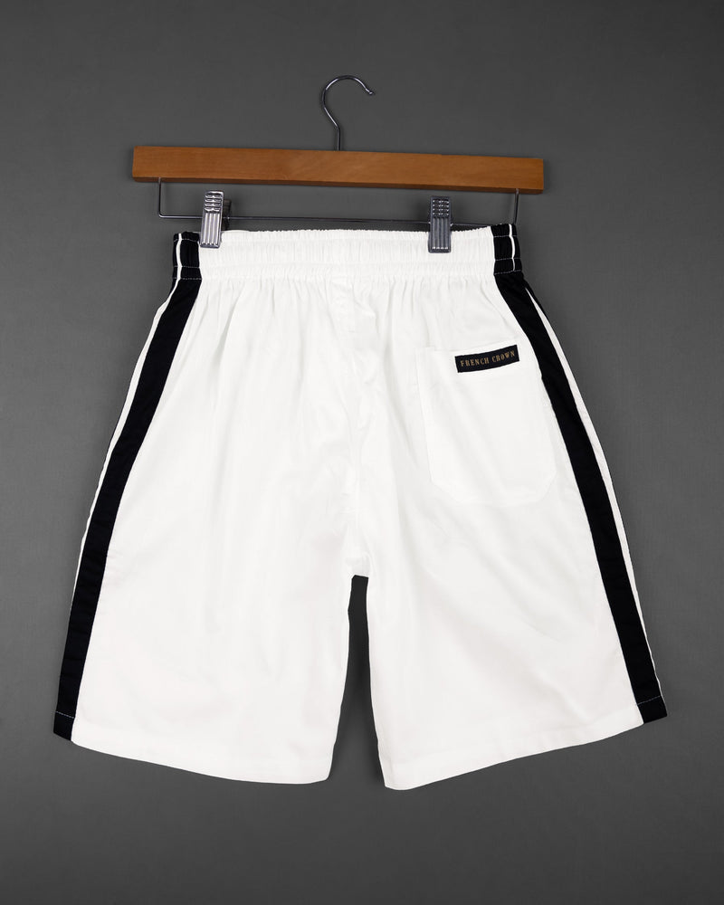 Bright White with Black Striped Super Soft Premium Cotton Designer Shorts