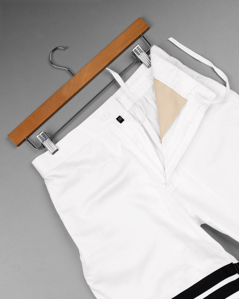 Bright White with Jade Black Striped Super Soft Premium Cotton Designer Shorts