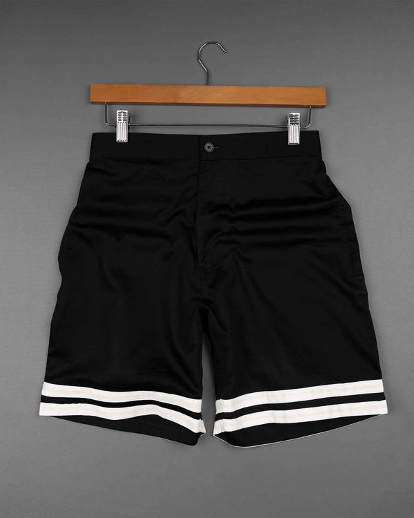 Jade Black with White Striped Super Soft Premium Cotton Designer Shorts