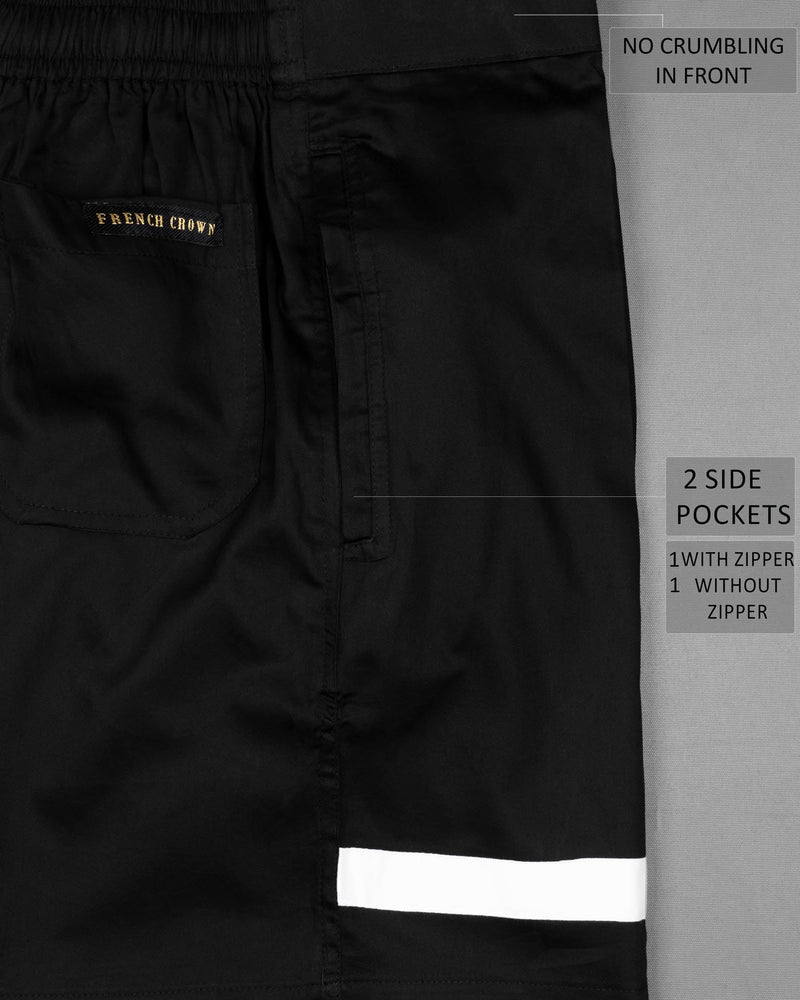 Jade Black with White Striped Super Soft Premium Cotton Designer Shorts