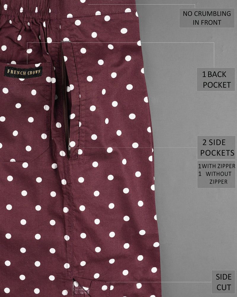 Cowboy Maroon Color with Polka Dotted Premium Cotton Designer Shorts SR155-28, SR155-30, SR155-32, SR155-34, SR155-36, SR155-38, SR155-40, SR155-42, SR155-44