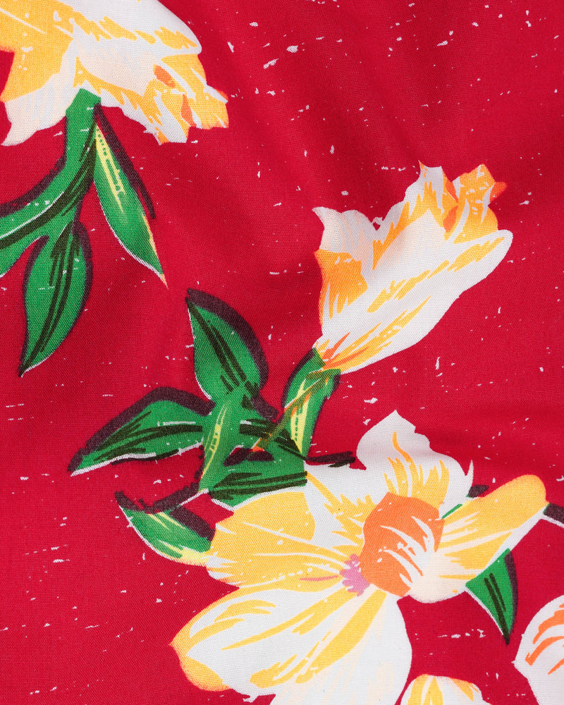 Crimson Red Floral Printed Premium Cotton Designer Shorts SR159-28, SR159-30, SR159-32, SR159-34, SR159-36, SR159-38, SR159-40, SR159-42, SR159-44