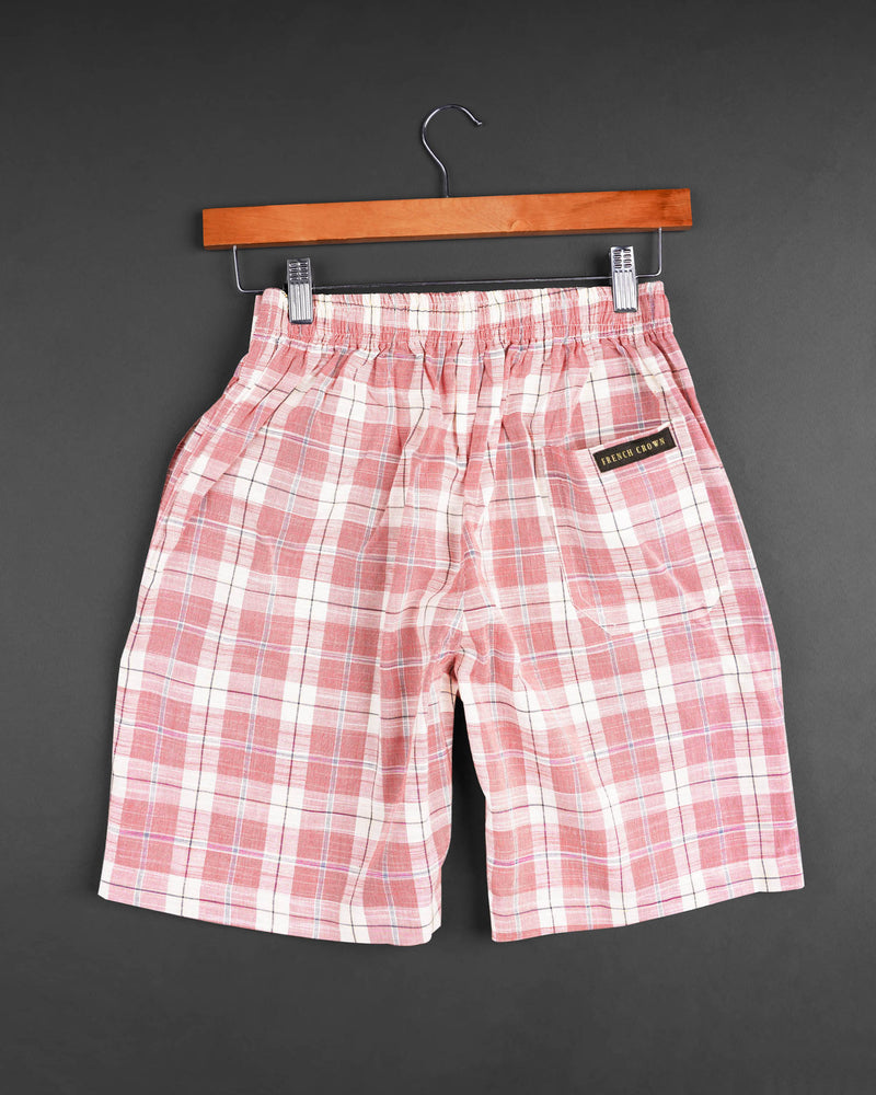 Cinnabar Red and White Plaid Chambray Shorts SR167-28, SR167-30, SR167-32, SR167-34, SR167-36, SR167-38, SR167-40, SR167-42, SR167-44