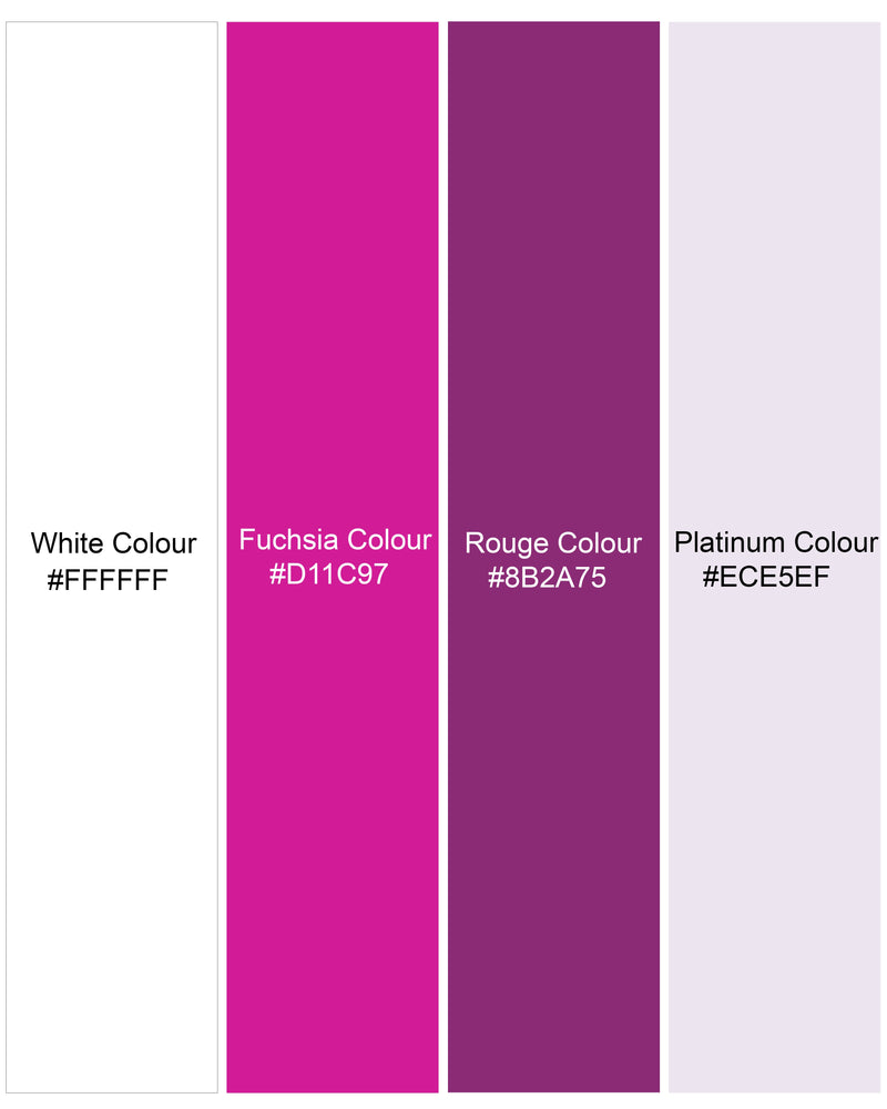 Bright White with Fuchsia Pink Printed Premium Cotton Shorts SR193-28, SR193-30, SR193-32, SR193-34, SR193-36, SR193-38, SR193-40, SR193-42, SR193-44