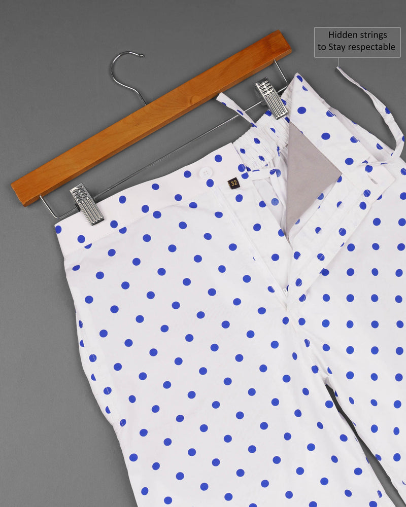 White with Cerulean Blue Polka Printed Premium Cotton Shorts SR131-28, SR131-30, SR131-32, SR131-34, SR131-36, SR131-38, SR131-40, SR131-42, SR131-44