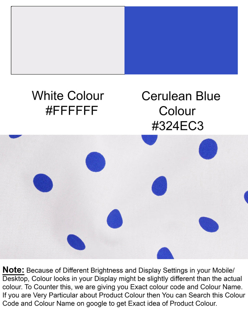 White with Cerulean Blue Polka Printed Premium Cotton Shorts SR131-28, SR131-30, SR131-32, SR131-34, SR131-36, SR131-38, SR131-40, SR131-42, SR131-44