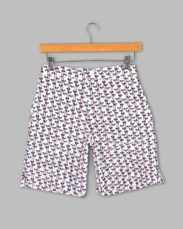 Bright White Striped and Bicycle Printed Premium Cotton Shorts SR74-32, SR74-28, SR74-30, SR74-34, SR74-36, SR74-38, SR74-40, SR74-42, SR74-44