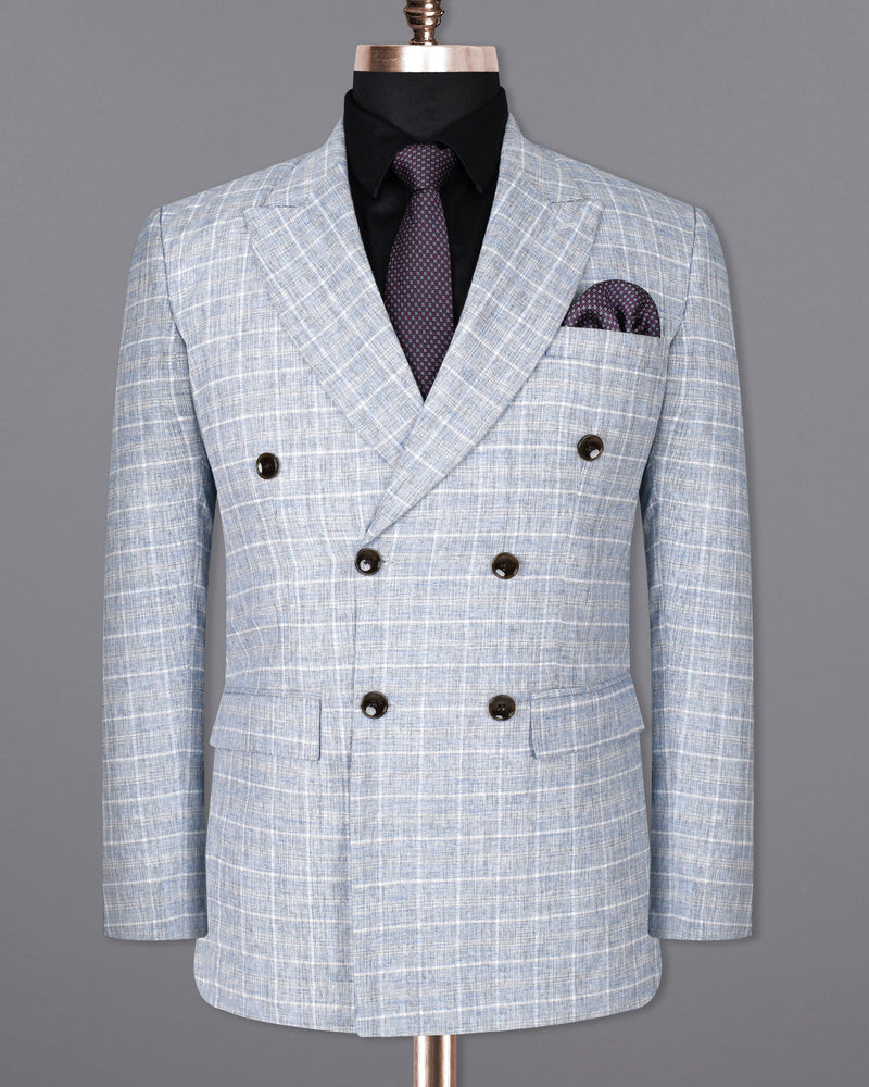 Wild Blue Yonder Windowpane Double Breasted Wool Rich Suit