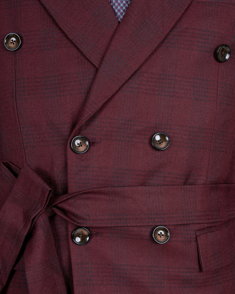 Buccaneer Burgundy Plaid Double Breasted Wool Rich Suit