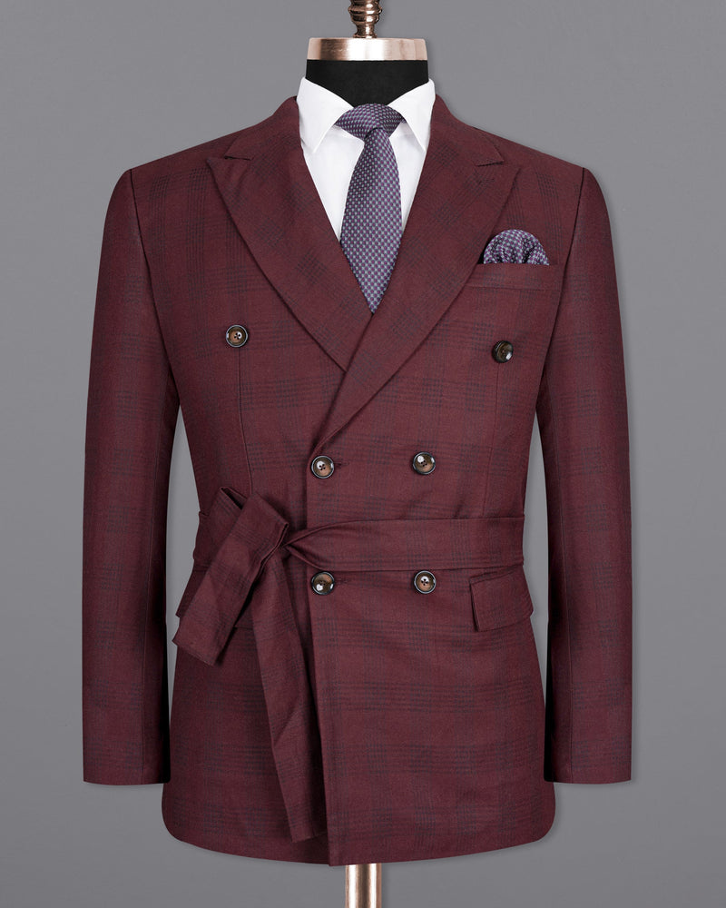 Buccaneer Burgundy Plaid Double Breasted Wool Rich Suit