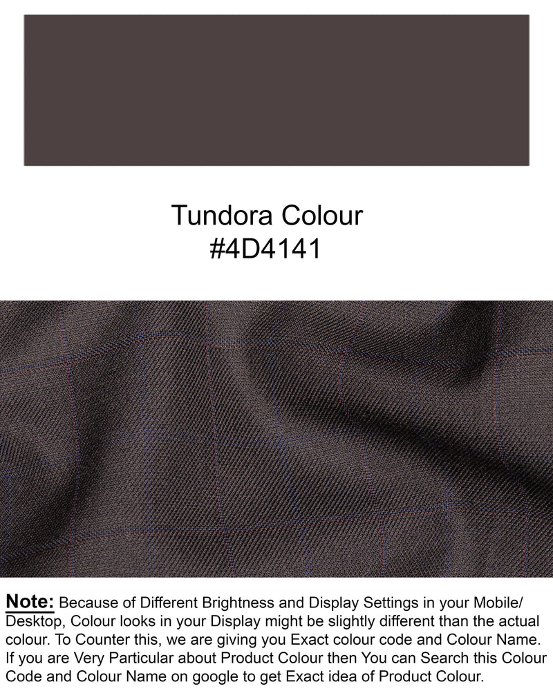 Tundora Brown Subtle Windowpane Double Breasted Wool Rich Suit