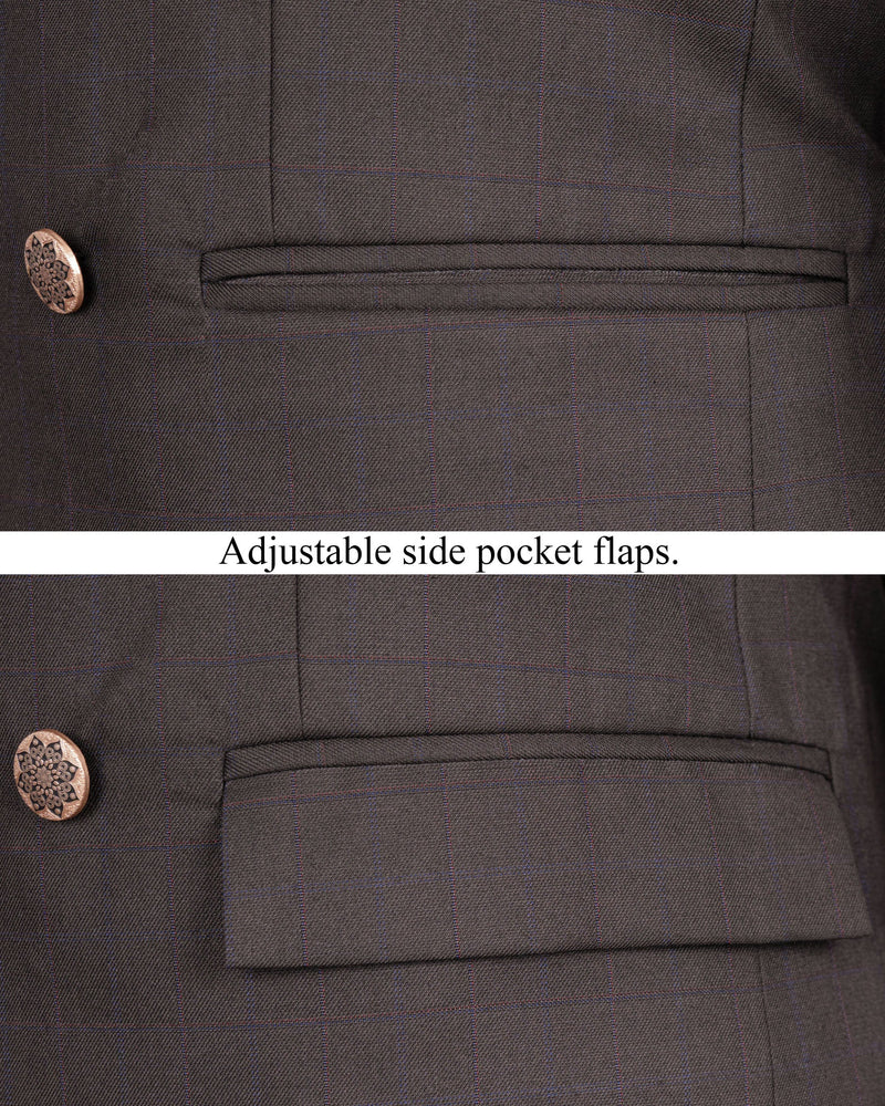 Tundora Brown Subtle Windowpane Double Breasted Wool Rich Suit