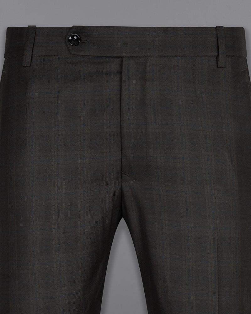 Thunder brown Plaid Cross Buttoned Bandhgala Wool Rich Suit