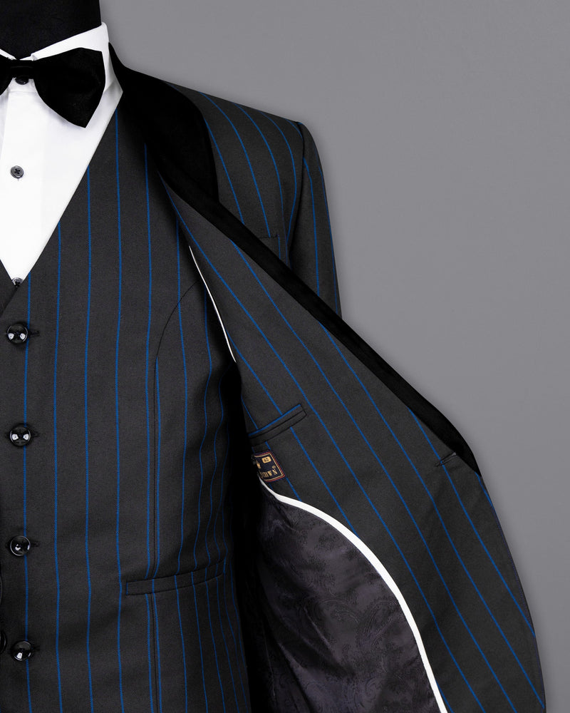 Jade Black Retro Striped Wool Rich Tuxedo Suit
