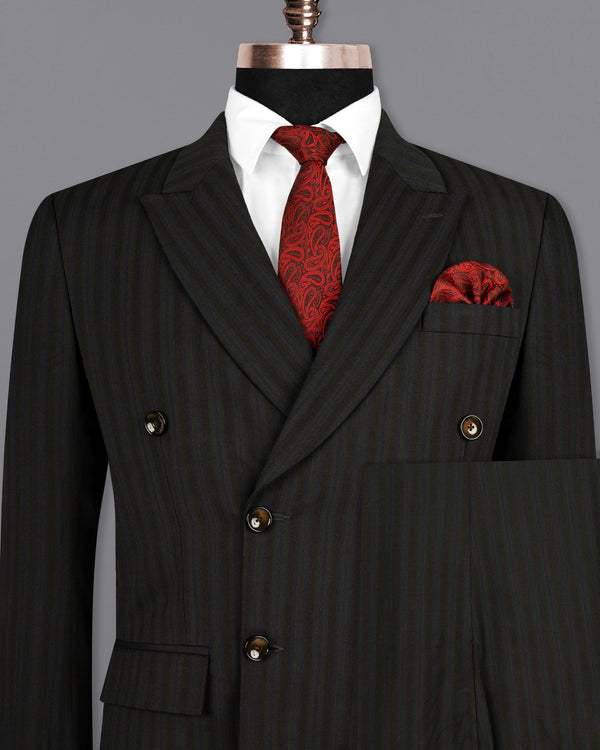 Wood Bean Striped Wool Rich Double Breasted Suit