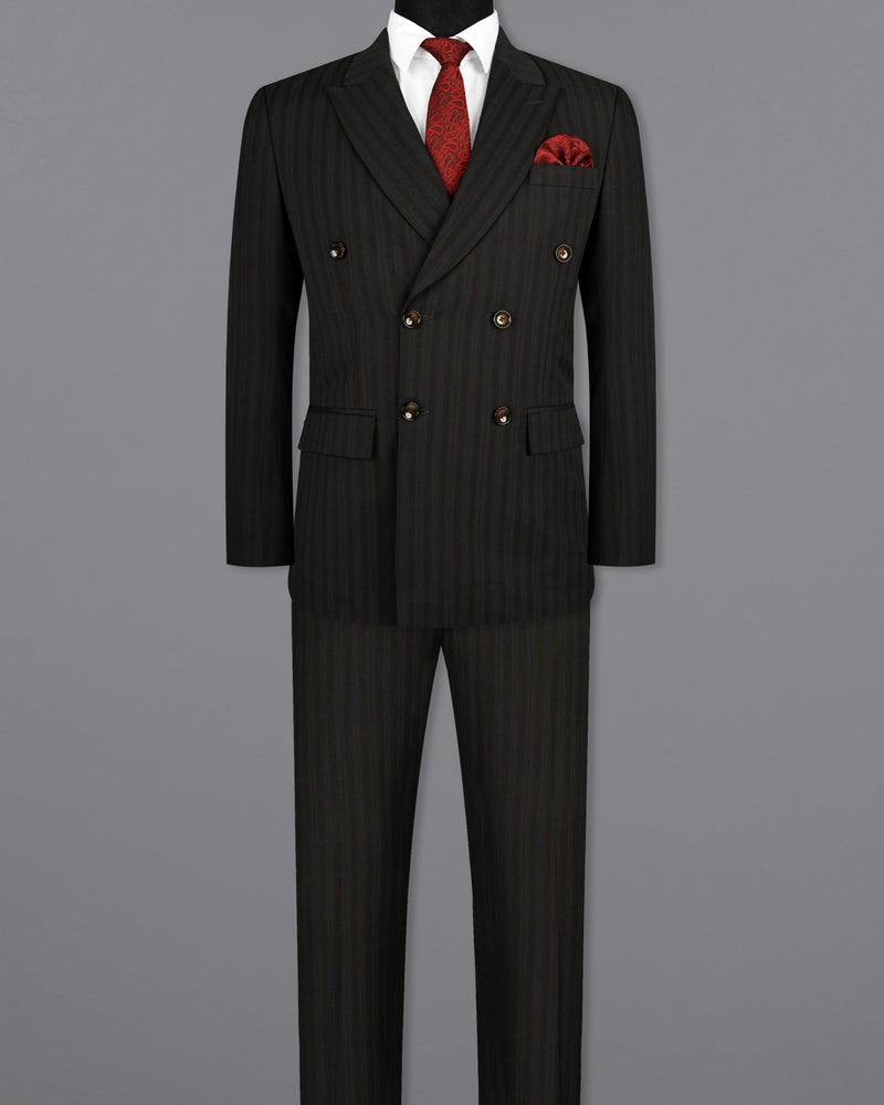 Wood Bean Striped Wool Rich Double Breasted Suit