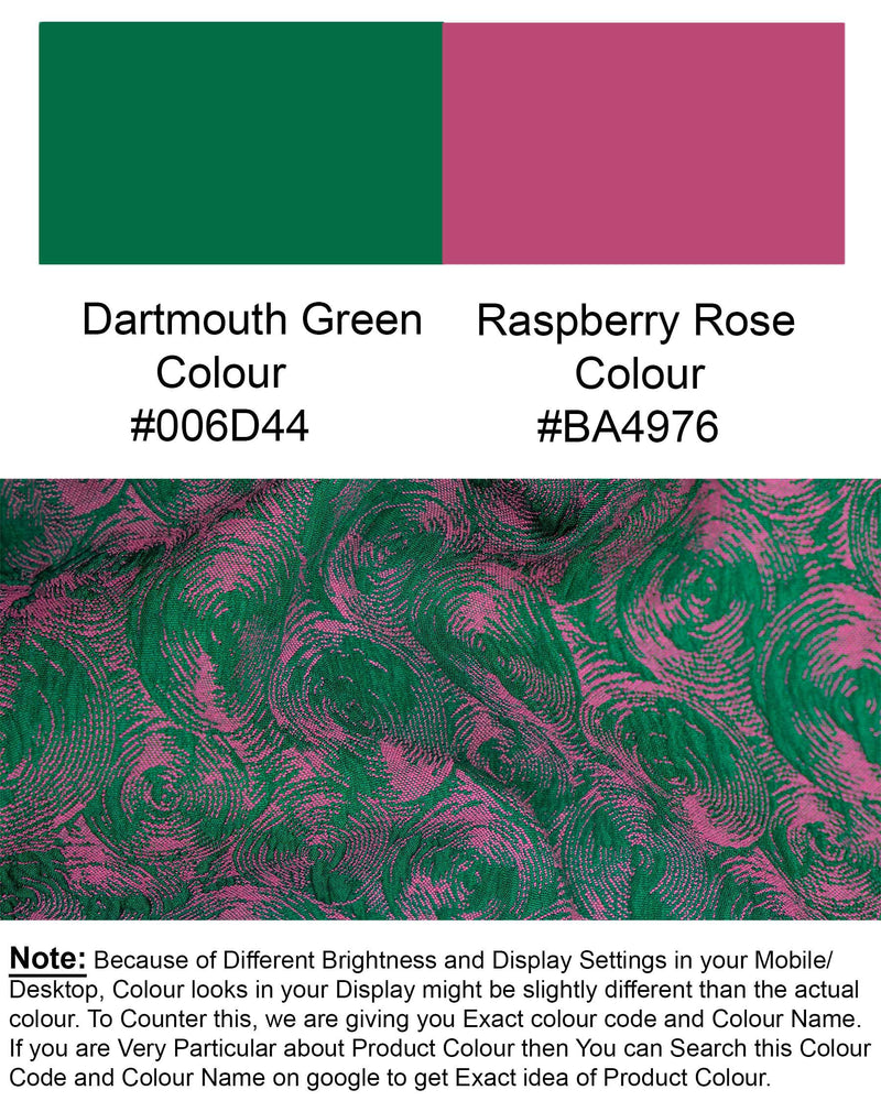 Dartmouth Green with Raspberry Pink Jacquard Textured Cross Buttoned Bandhgala Designer Suit ST1646-CBG-36, ST1646-CBG-38, ST1646-CBG-40, ST1646-CBG-42, ST1646-CBG-44, ST1646-CBG-46, ST1646-CBG-48, ST1646-CBG-50, ST1646-CBG-52, ST1646-CBG-54, ST1646-CBG-56, ST1646-CBG-58, ST1646-CBG-60
