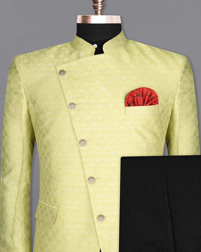 Confetti Green Textured Cross Buttoned Bandhgala Designer Suit