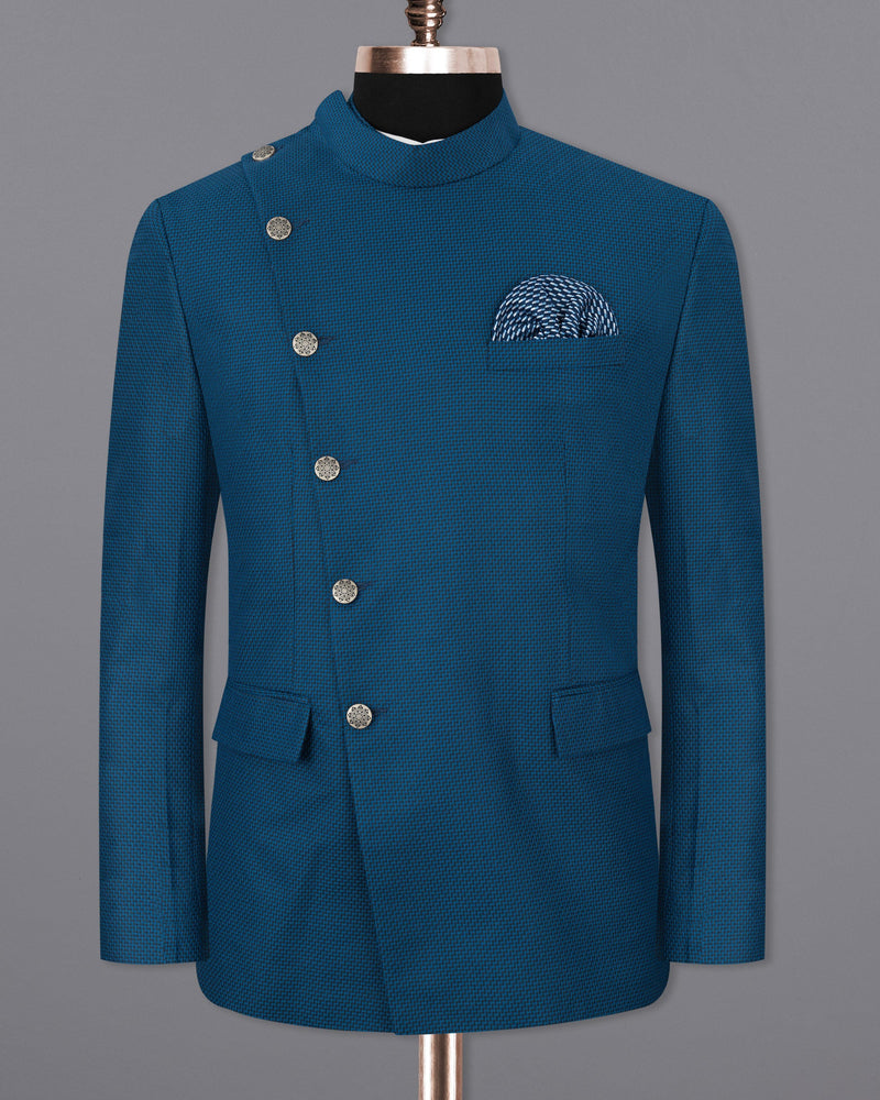 Orient Blue and Black Textured Cross-Buttoned Bandhgala Suit ST1751-CBG2-36, ST1751-CBG2-38, ST1751-CBG2-40, ST1751-CBG2-42, ST1751-CBG2-44, ST1751-CBG2-46, ST1751-CBG2-48, ST1751-CBG2-50, ST1751-CBG2-52, ST1751-CBG2-54, ST1751-CBG2-56, ST1751-CBG2-58, ST1751-CBG2-60
