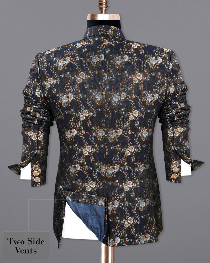 Storm Dust Floral Textured Cross Buttoned Bandhgala Designer Suit