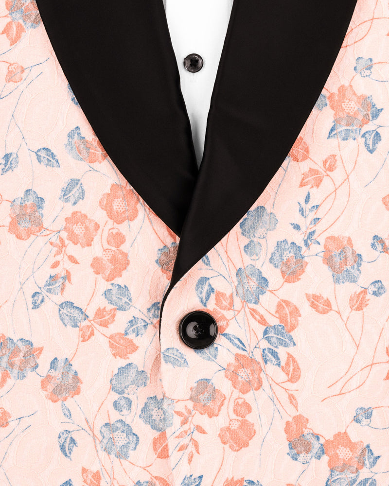 Mandys Pink Floral Textured Designer Tuxedo Suit