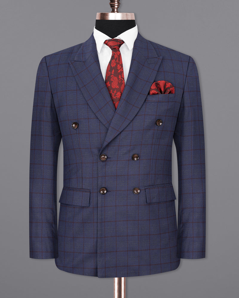 River Bed Blue Windowpane Double Breasted Suit