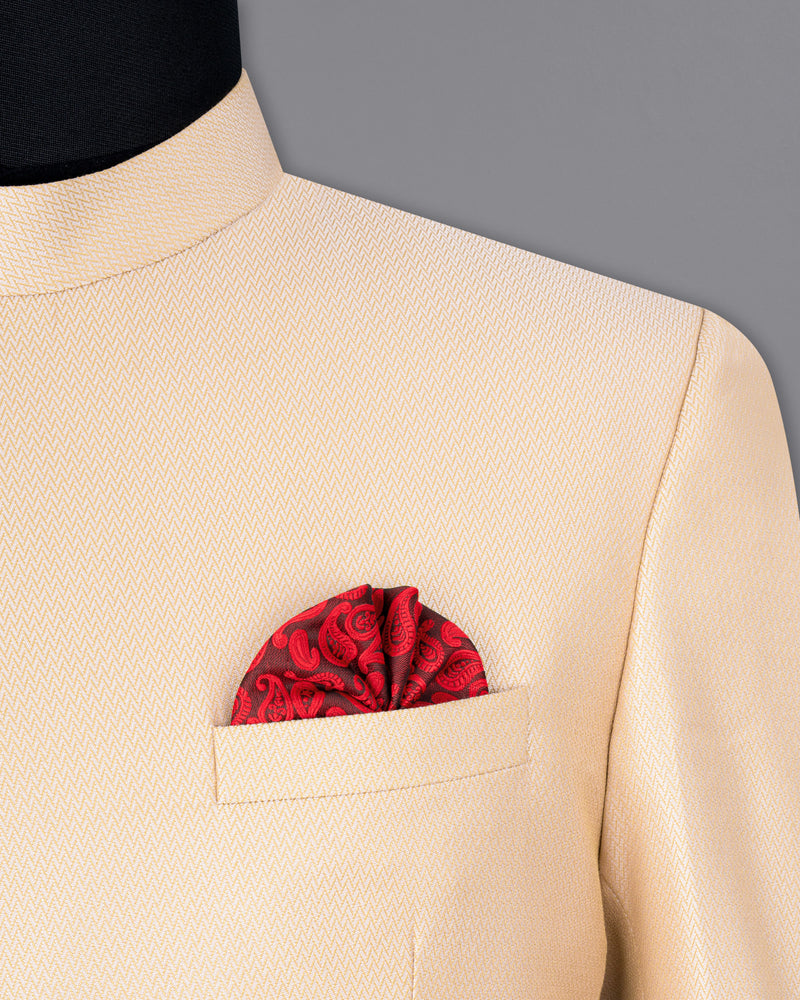 Cashmere Chevron Textured Cross Buttoned Bandhgala Designer Suit