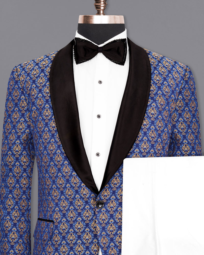 Downriver Blue Damask Textured Tuxedo Suit
