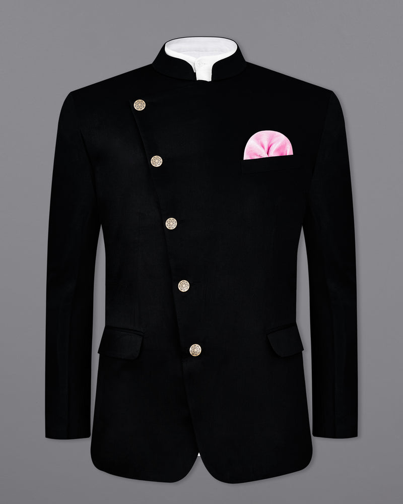 Jade Black Cross Buttoned Bandhgala/Mandarin Suit
